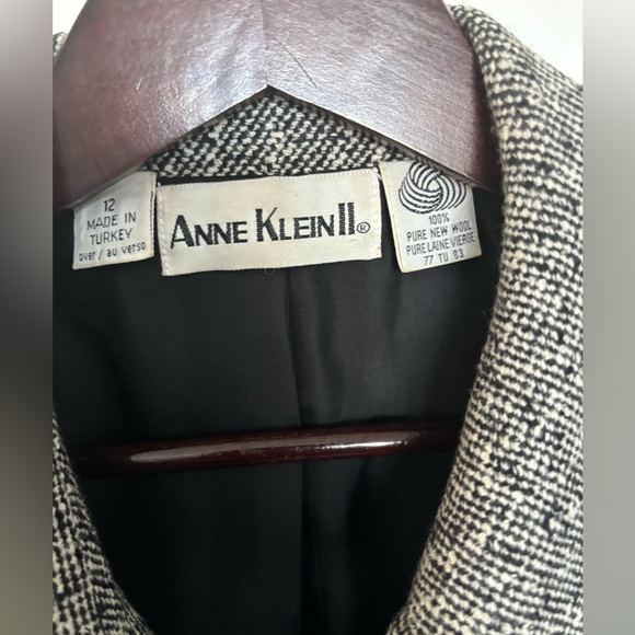 ANNE KLEIN II WOOL TWEED JACKET BLACK & WHITE DOUBLE BREASTED BLACK BUTTON SZ 12 - Picture 7 of 15